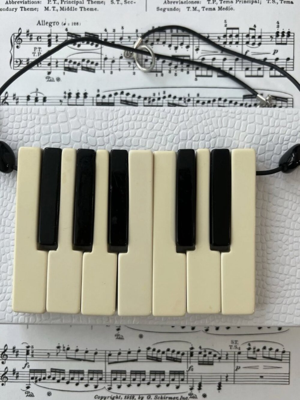 Rare-French Vintage 1990 Piano Key Necklace -Music Gift-Black White Jewelry - Picture 2 of 4